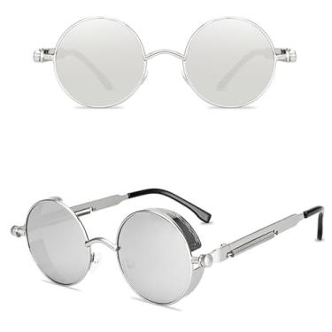 Imagem de JRLLFD Vintage steampunk vermelho óculos de sol masculino redondo punk liga metal quadro retro óculos de sol feminino estilo gótico tons, 9, um tamanho