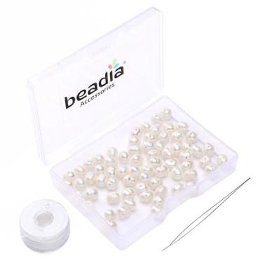 Imagem de BEADIA Miçangas de pérolas naturais de batata 5-6 mm contas brancas de pedras preciosas cultivadas em água doce para fazer joias faça você mesmo 33,8 polegadas/fio HQ