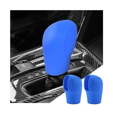 Imagem de zipelo Pacote com 2 capas de manopla de marcha de carro, protetor de alavanca de marcha de botão automático, capa de câmbio de silicone confortável para homens e mulheres, acessórios interiores de veículos universais (azul)