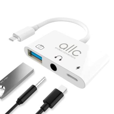 Imagem de Adaptador Hub Lightning Áudio P2 OTG USB Entrada para Carregador Compa