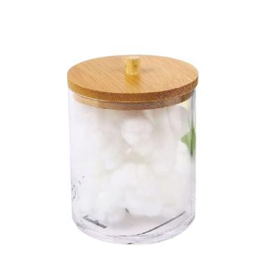 Imagem de Porta Cotonete Organizador Algodão Acrílico Tampa De Bambu