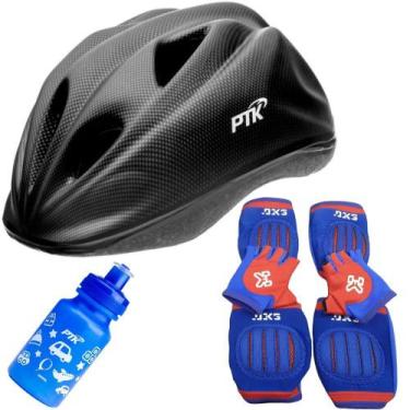Imagem de Capacete Infantil Bicicleta + Joelheira + Cotoveleira + Luva + Garrafi