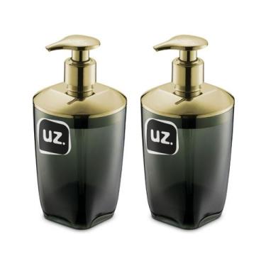 Imagem de Conjunto 2 Porta Sabonete Sabão Liquido Slim Preto com Dourado UZ