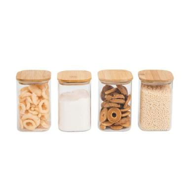 Imagem de Potes de Mantimentos Quad 1100ml C/Tampa Bambu - 4 Pçs Oikos, U, NATUR