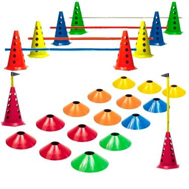 Imagem de 20 Pratos Agilidade + 10 Cones Furado C/Barreira Funcional