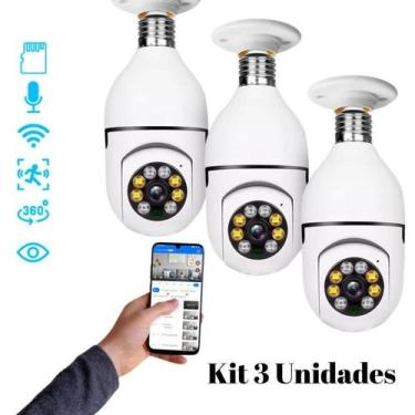 Imagem de Kit 3 Câmera Segurança Prova D'Água Lâmpada Sem Fio App - Camera Segur