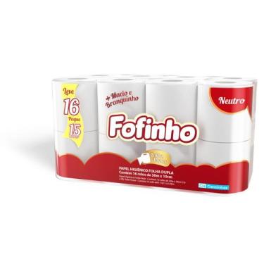 Imagem de Papel Higiênico Folha Dupla 30m com 16 Rolos Fofinho