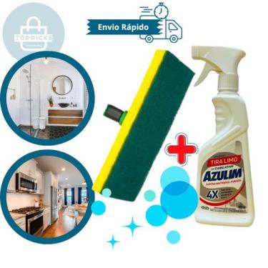 Imagem de Kit Desinfetante Tira Limo Com Cloro Ativo 500ML E Esponja Limpa Azule