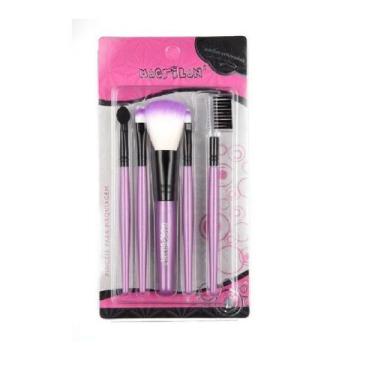 Imagem de Kit com 5 Pincéis para Maquiagem Profissional Macrilan, Roxo