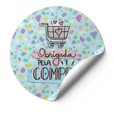 Imagem de 120 Etiquetas Adesivas Redondas Selo Obrigado Pela Compra Carrinho De 