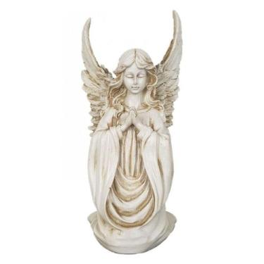 Imagem de Estatueta Anjo Protetor Orando Cor Branco Envelhecido - Decore Casa