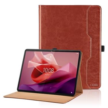 Imagem de Capa para Lenovo Tab P12/Xiaoxin Pad Pro 12,7 polegadas 2023 (TB370FU) - Capa fólio de couro PU com bolso, capa para tablet inteligente despertar/hibernar automaticamente, marrom