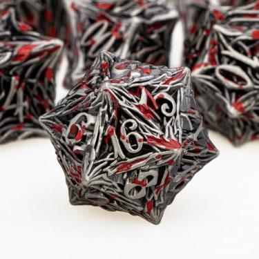 Imagem de ORIFANTOU Metal DND Dice Set Tree of Life Dice with Box, Blood Spatter D&D Dice RPG D and D Dice Role Playing Game Dungeons and Dragons Polyhedral Dice Set D20 D12 D10 D8 D6 D4