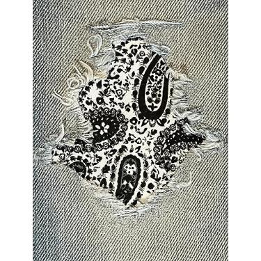Imagem de Patches de ferro Perfect Paisley Peek-A-Boo da HoleyPatches (preto e branco, 12,7 cm x 12,7 cm)