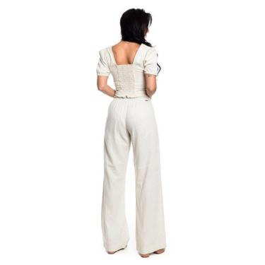 Imagem de Conjunto Feminino Linho Alfaiataria Cropped E Calca Pantalona  - RESTR