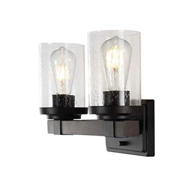 Imagem de JONATHAN Y JYL7508A Bungalow Ferro/Vidro Sementeado Rústico Farol de Casa de Fazenda, Bronze Friccionado a Óleo 2700K LED 4W Lâmpadas para Quarto, Sala de Estar, Banheiro Corredor, 2