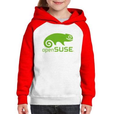 Imagem de Moletom Infantil openSUSE Linux Logo - Foca na Moda, Branco, Vermelho,