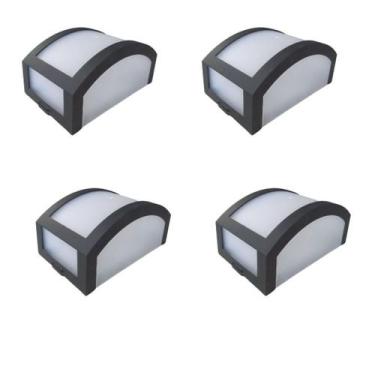 Imagem de Kit 4 Arandelas Parede Externa Interna Policarbonato P Preta - Poliluz