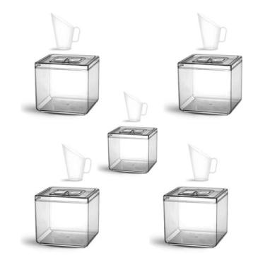 Imagem de 5 Potes Quadrado Acrílico 5 L + 5 Conchas - Cereais Doces - LCR