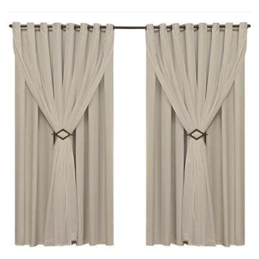 Imagem de Cortina sala blackout tecido e voil ilhós marrom 3,00x2,20 - Emporio L