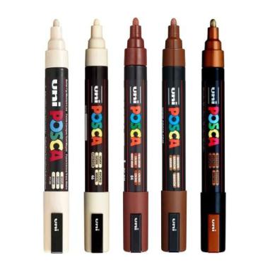Imagem de Kit 5 Posca PC-5M Marrom, Cacau, Marfim, Bege, Bronze Uni - Uni-ball