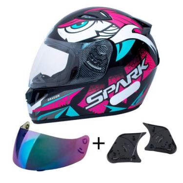 Imagem de Capacete Ebf Spark Dragon Preto Rosa Mais Viseira Camaleão e Reparo, 5