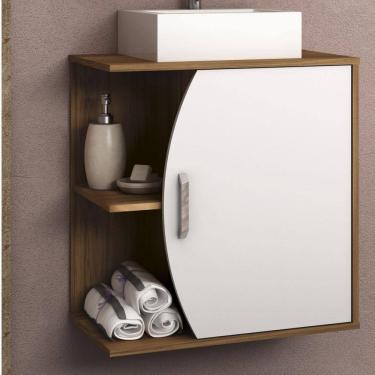 Imagem de Gabinete para Banheiro 1 Porta 60cm Duna Móveis Bosi Nogal/Branco