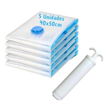 Imagem de Kit 5 Sacos À Vácuo Organizador Vacuum Bag 40x50cm + Bomba - Top Útil,