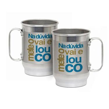 Imagem de Caneca Alumínio c/ Faixa Fosca 600ML Vai e Mete o Louco