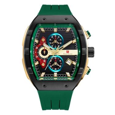 Imagem de TEARTRACE Relógios masculinos analógicos de quartzo, à prova d'água, esportivo, com cronógrafo, luminoso, moderno, exclusivo, casual, com pulseira de silicone, Verde