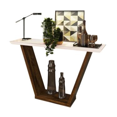 Imagem de Aparador Sala Estar 136cm Tampo MDF c/ Vidro Lótus Trufa/Creme D04 - D`Rossi