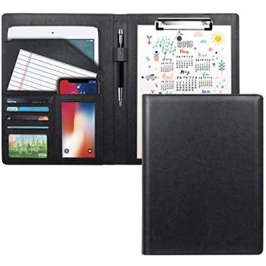 Imagem de WAVEYU Pasta de portfólio de negócios para homens e mulheres, capa de padfólio, conferência/currículo/organizador de documentos jurídicos com carta/A4 tamanho prancheta, porta-cartões de visita, capa