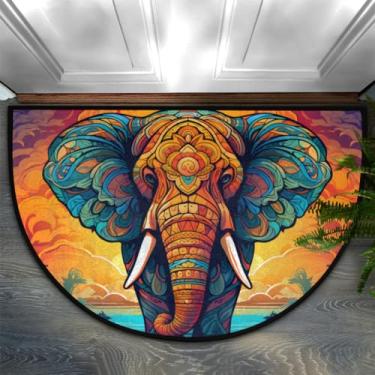 Imagem de CFERSAN Tapete de porta meio redondo desenhado por elefante, tapete de entrada antiderrapante para ambientes internos, semicírculos, tapetes de banheiro, tapetes externos, entrada de casa, capacho