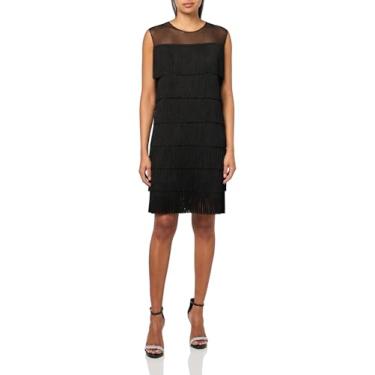 Imagem de Norma Kamali Vestido feminino sem mangas com franjas acima do joelho, Preto, PP