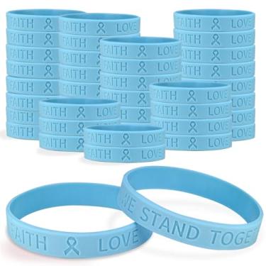 Imagem de CrateGurus Co. Fita de conscientização azul claro, 50 peças de pulseiras de silicone, graves a granel, doenças da tireoide, linfedema, câncer de próstata, produtos de conscientização para trissomia 18