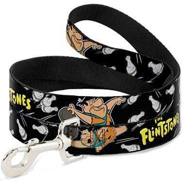 Imagem de Buckle-Down Coleira para animais de estimação - The FLINTSTONES Fred poses/pinos de boliche preto - 1,2 m de comprimento - 3,8 cm de largura