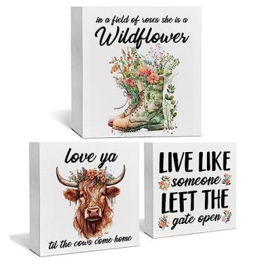 Imagem de 3 Pcs Highland Cow Wood Box Signs Decor for Home Farmhouse Highland Cow Tiered Tray Decor Table Desk Shelf DecorationF