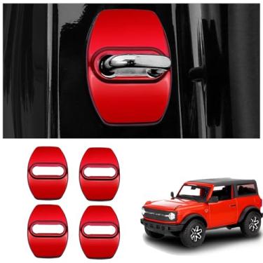 Imagem de YJMOTOR Fit Bronco Sport 2021 2022 2023 2024 Tampa de trava de aço inoxidável para proteção de braço de porta acessórios interiores para Ford Bronco 2 e 4 portas tipo decoração (vermelho-4p)