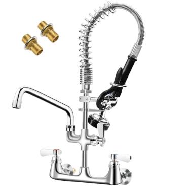 Imagem de HARDURA Torneira de cozinha comercial com pulverizador de parede para torneira de pia utilitária latão sem chumbo centro de 20 cm e bico giratório de 30 cm, pulverizador ajustável de 53 cm com taxa de