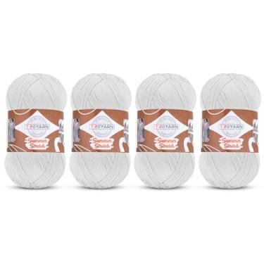 Imagem de Troyarn Summer Stretch (pacote com 4 novelos) com efeito sedoso, crochê, 100% microfibra elástica, biquíni, acrílico, maioquíni, pareo, blusa curta, fio de roupas 4 x 100 g (4 x 438 jardas)