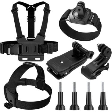 Imagem de Conjunto de acessórios para GoPro Hero 13/12/11/10/9/8/7/6/5/4, novo suporte de alça de cabeça de liberação rápida + arnês de montagem no peito + alça de pulso giratória de 360°