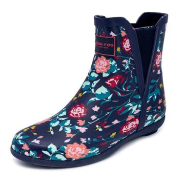 Imagem de LONDON FOG Bota de chuva feminina Piccadilly, Floral azul-marinho, 36
