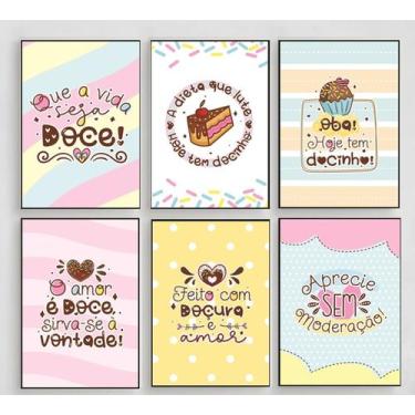 Imagem de Kit 6 Quadros Confeitaria Bolos Tortas Padaria Doces 20x28cm - CAMALEÃ