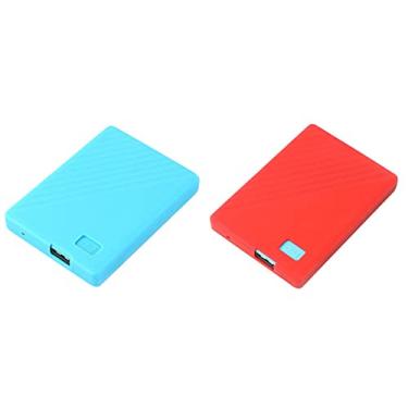 Imagem de Pacote com 2 capas protetoras de silicone líquido macio compatível com disco rígido externo portátil WD 1TB/2TB My Passport, à prova de choque, à prova de quedas, resistente a arranhões (vermelho +
