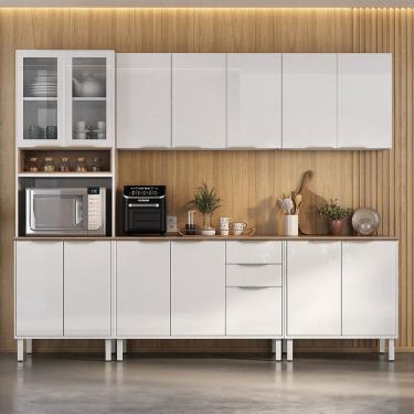 Imagem de Cozinha Completa em Aço 5 Peças 14 Portas 2 Gavetas Paneleiro Espaço para Forno Renova Branco Neve