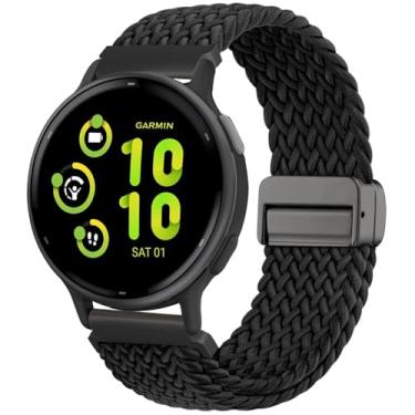Imagem de CUNUJIX Pulseiras de relógio trançadas compatíveis com Garmin Vivoactive 5/Vivoactive Pulseira magnética de tecido elástico de nylon de 3,20 mm para Garmin Venu/Venu Sq/Forerunner 55/165/245/645