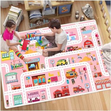 Imagem de Xyrjova Tapete infantil para sala de jogos, carro, tapete de brincar, vida urbana, tapete lavável, mapa da cidade divertido para quarto e meninas