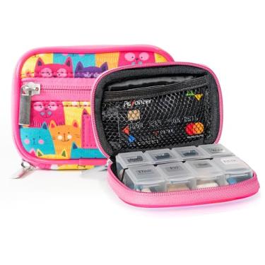 Imagem de Made Easy Kit Estojo de comprimidos – Organizador semanal de medicamentos com caixa removível de vitaminas e suplementos de sete dias – Neoprene premium para bolsa de viagem (gato colorido)