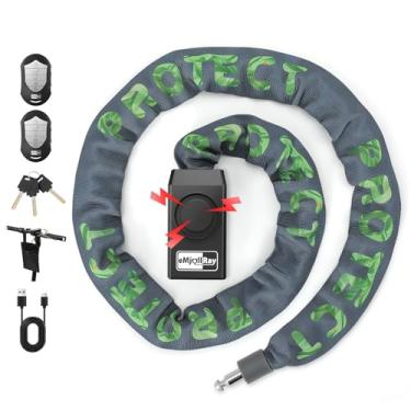 Imagem de Cadeado de corrente de bicicleta com alarme, trava de scooter E de 1,2 m, alarme antirroubo, segurança de 110 dB, resistente, inclui 3 teclas, 2 controles remotos, capa de silicone recarregável por