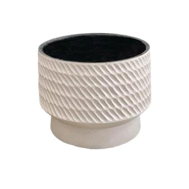 Imagem de LICONG-2020 Vasos de flores bege redondo com texturas de escultura em relevo, vaso de argila de magnésio com orifício de drenagem, para varanda, jardim, escritório, plantas, recipiente, tigelas de